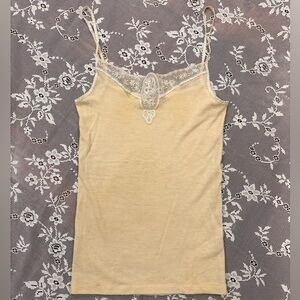 Vintage Dainty Butter Yellow Hanro Cream Lace Detail wool Camisole